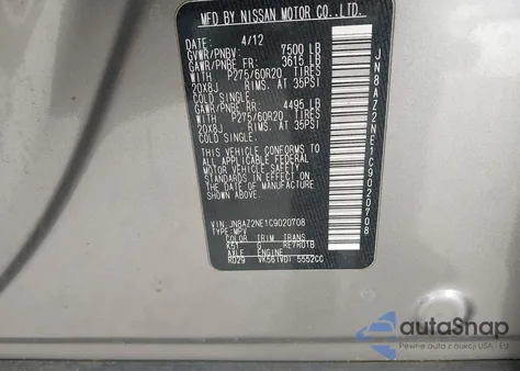 2012 Infiniti Qx56 из США, поврежденный, VIN JN8AZ2NE1C9020708